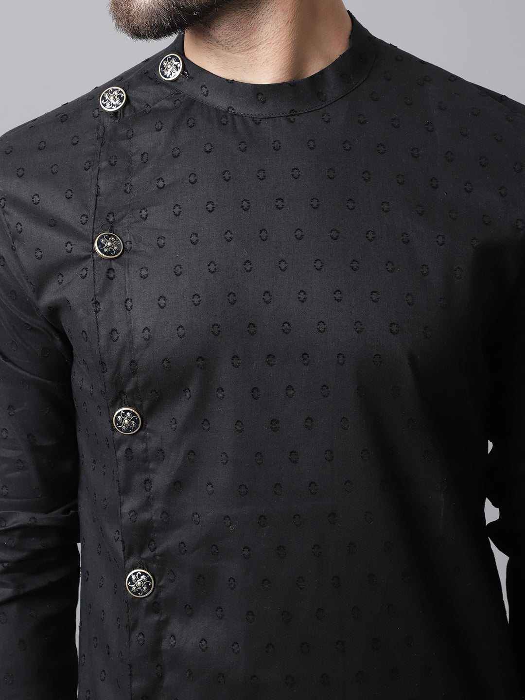 Even Apparels Black Pure Cotton Kurta With Band Collar - Distacart