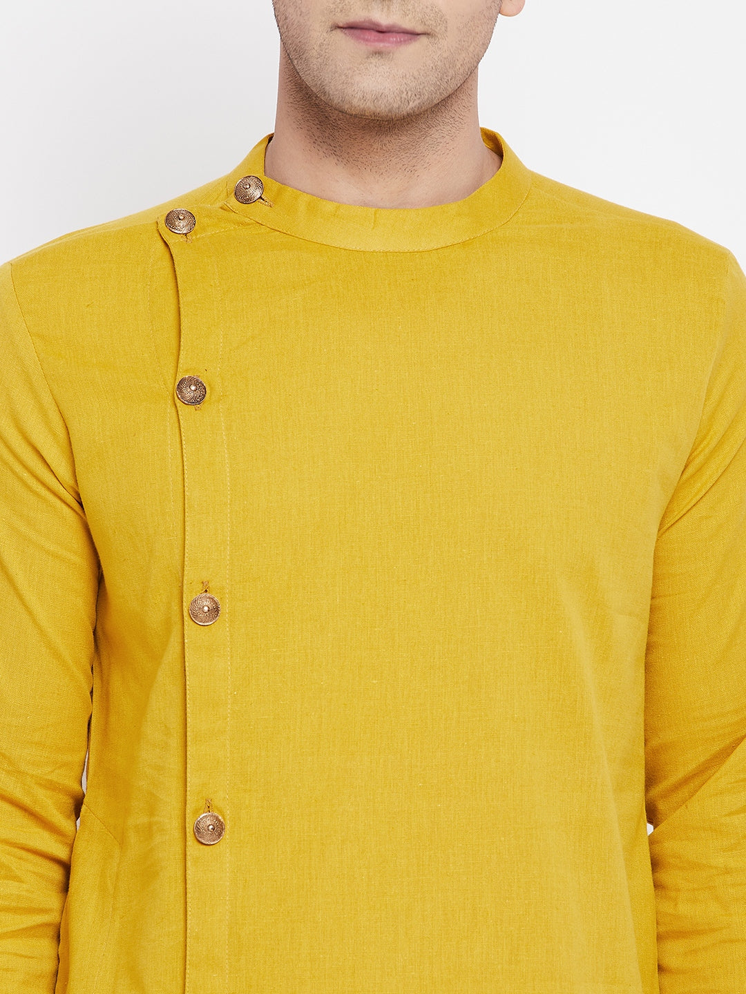 Even Apparels Yellow Pure Cotton Kurta With Band Collar - Distacart