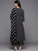 Thumbnail for KSUT (House of Varanga) Black And White Cotton Printed Anarkali Kurta Paired With Palazzo And Chiffon Dupatta - Distacart
