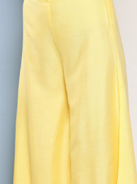 Thumbnail for InWeave Women's Light Yellow Ray Strappy Set With Orange Floral Cotton Dupatta - Distacart