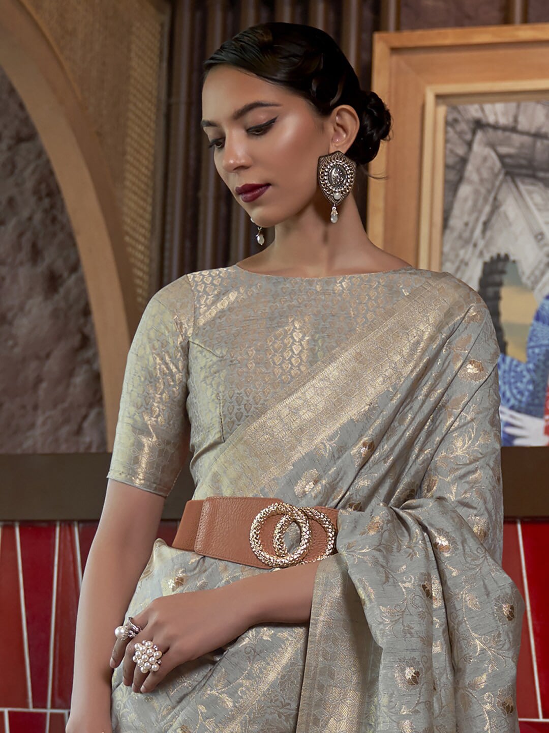 Mitera Floral Woven Design Zari Banarasi Saree - Distacart