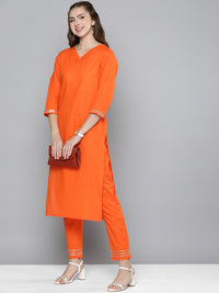 Thumbnail for HERE&NOW Women Regular Gotta Patti Pure Cotton Kurta with Trousers - Distacart