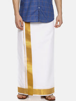 Thumbnail for Sethukrishna White Solid Double Layer Readymade Dhoti For Men - Distacart