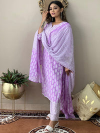 Thumbnail for Kalini Ethnic Motifs Printed Round Neck Regular Kurta With Trousers & Dupatta - Distacart