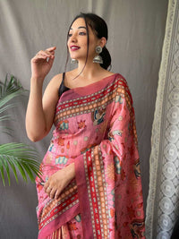 Thumbnail for Mitera Cotton Bend Kalamkari Saree With Tassel - Distacart
