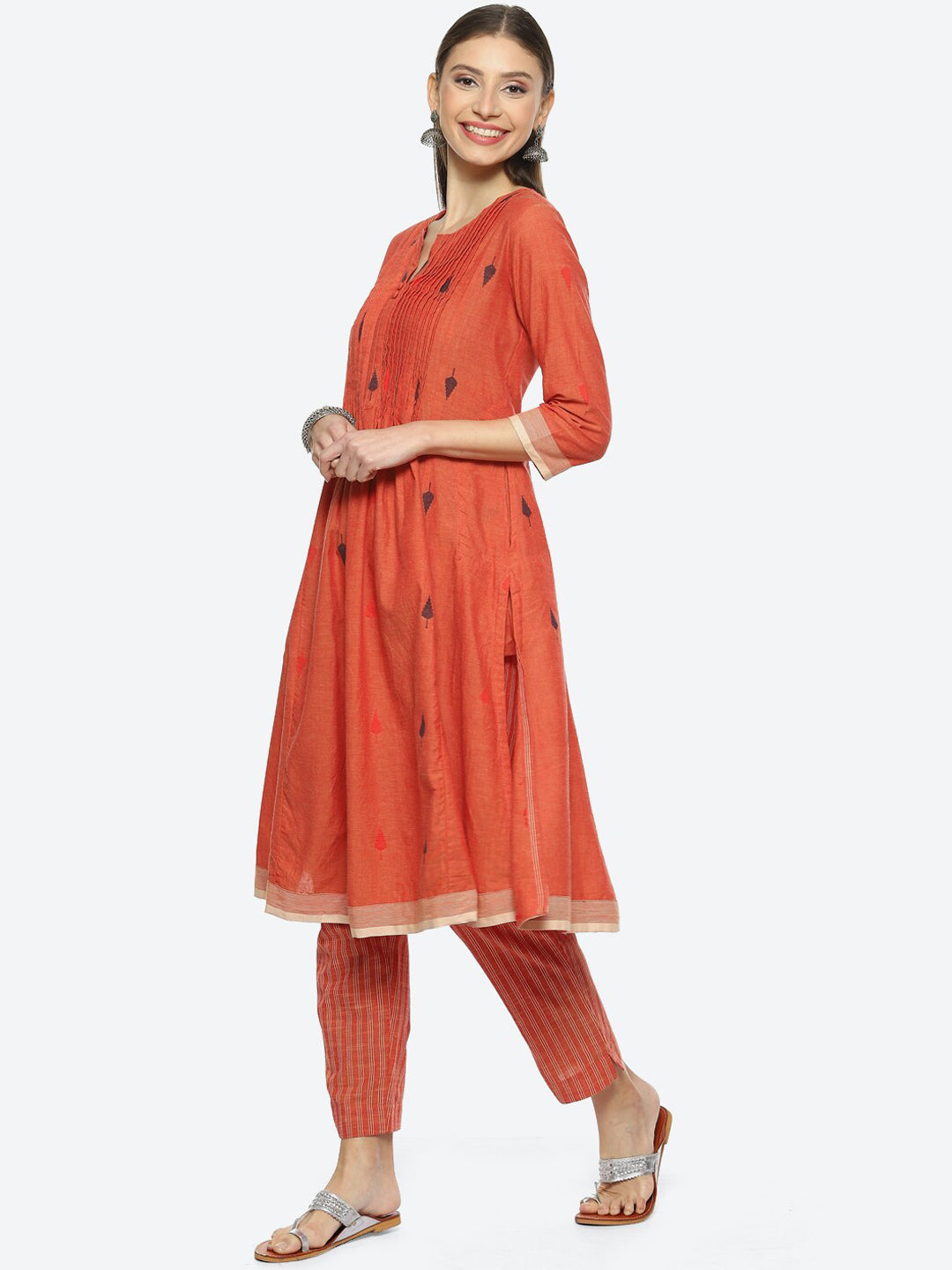 Biba Notch Neck Pleated Kurta with Trousers - Distacart