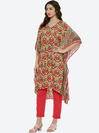 Thumbnail for Biba Women Pink Floral Printed Pure Cotton Kaftan Kurti with Trousers Kurta Set - Distacart