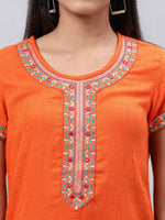 Thumbnail for Souchii Orange Floral Embroidered Mirror Work Mirror Work Kurti - Distacart