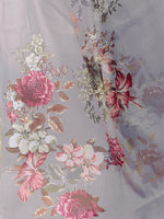 Thumbnail for Kalini Taupe & Red Floral Printed Zari Border Organza Saree - Distacart