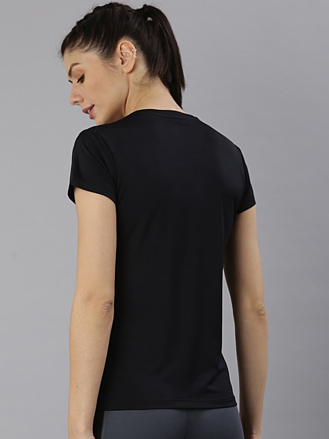 MKH Women Black Typography Printed Dri-FIT Sports T-shirt - Distacart
