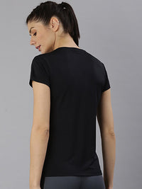 Thumbnail for MKH Women Black Typography Printed Dri-FIT Sports T-shirt - Distacart