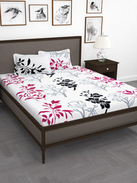 Thumbnail for Story@home White & Pink Floral King Bedsheet with 2 Pillow Covers - Distacart