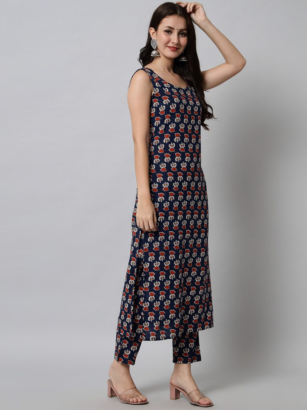 Kalini Women Blue Floral Printed Viscose Rayon Kurta with Trousers - Distacart