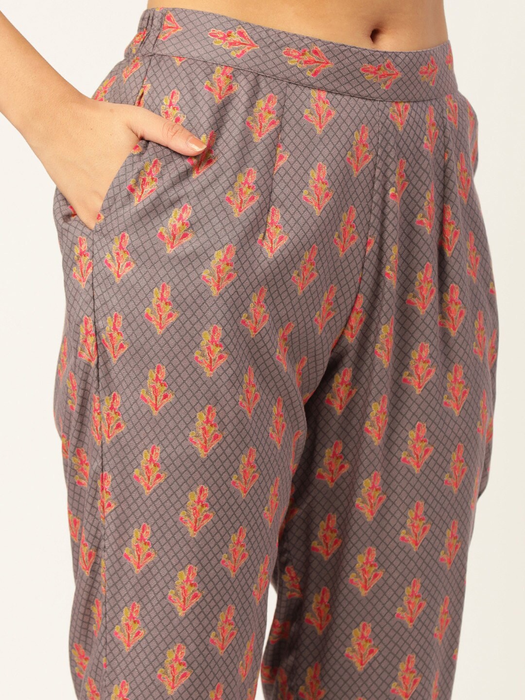 HERE&NOW Women Grey Ethnic Motifs Printed Kurta Set - Distacart