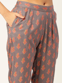 Thumbnail for HERE&NOW Women Grey Ethnic Motifs Printed Kurta Set - Distacart