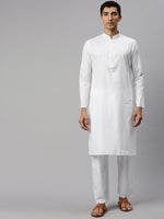 Thumbnail for Manyavar Men White Self Design Kurta with Pyjamas - Distacart