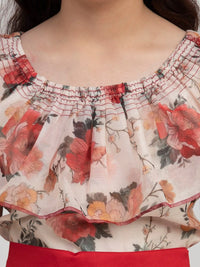 Thumbnail for NOZ2TOZ Off White & Red Floral Print Maxi Dress For Girls - Distacart