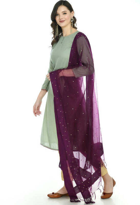 Mominos Fashion Moeza Organza Stone Work Purple Dupatta - Distacart