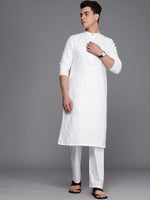 Thumbnail for Manyavar Men White Solid Kurta with Pyjamas - Distacart