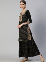Thumbnail for Ishin Women Black Floral Embroidered Regular Kurta with Sharara & With Dupatta - Distacart