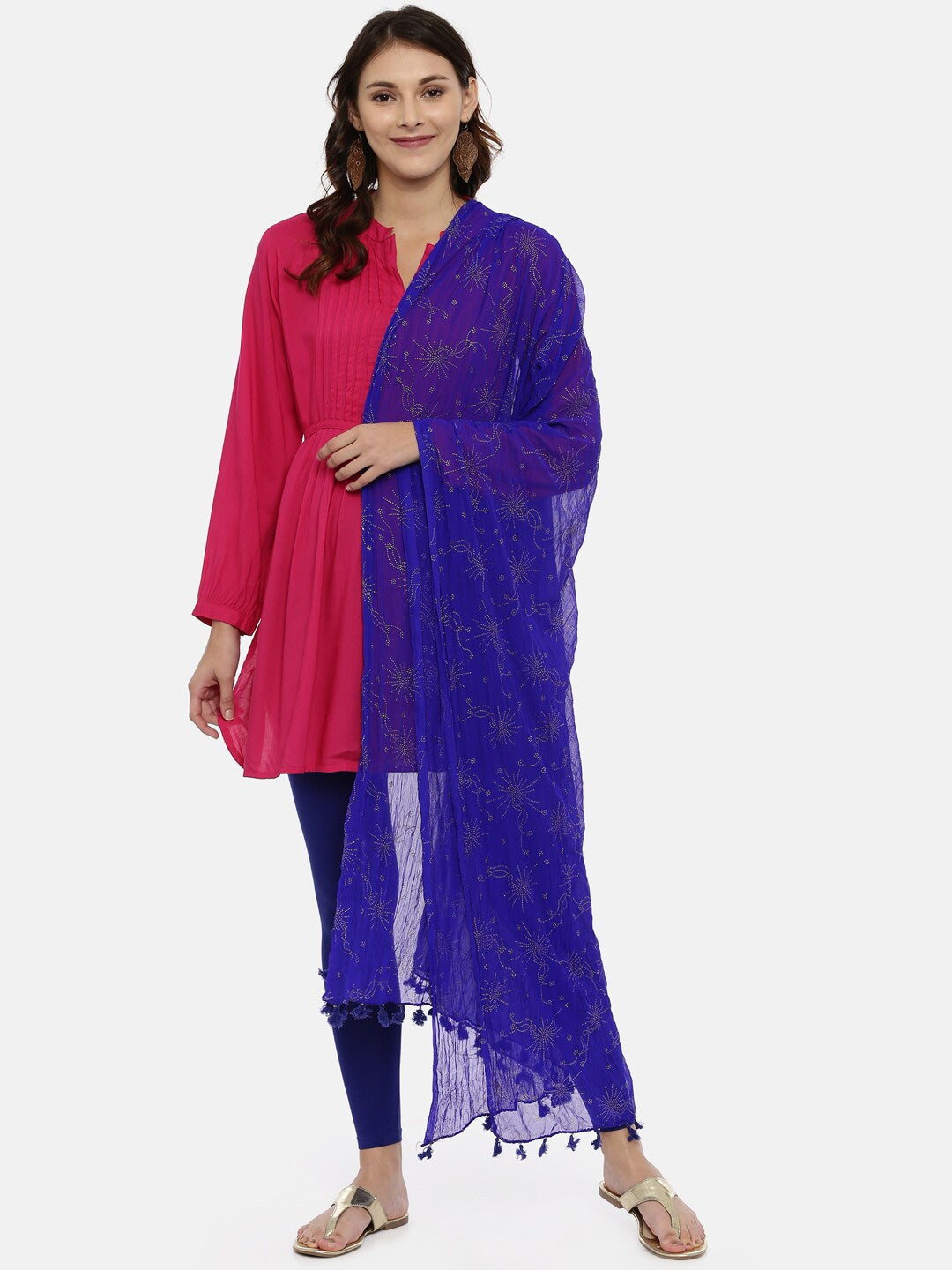 Souchii Blue Foil Printed Handcrafted Dupatta - Distacart