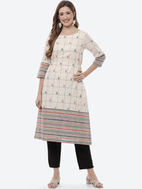 Thumbnail for Biba Women Off White & Black Geometric Printed Cotton Kurta - Distacart