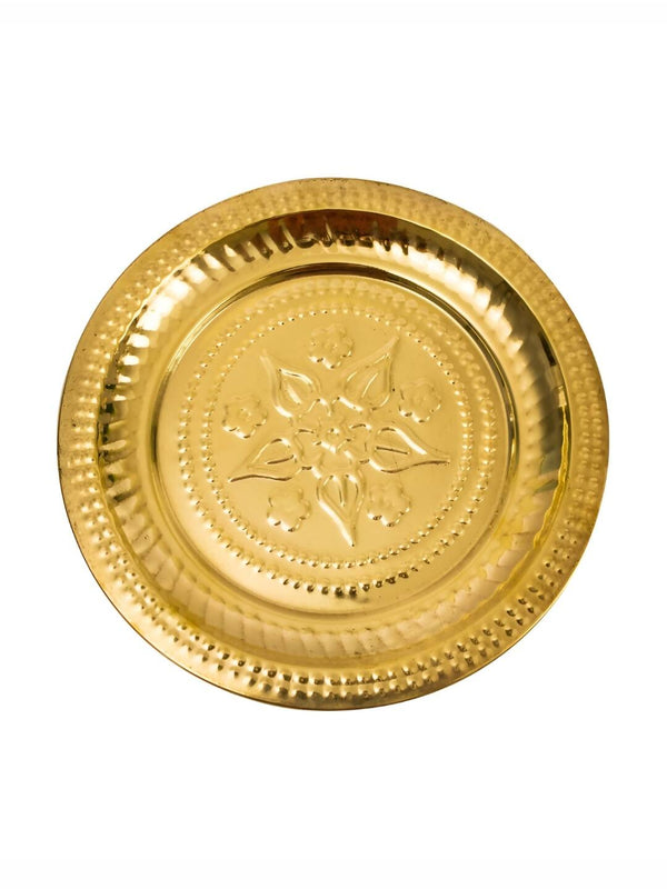 Spillbox Gold-Toned Brass Thali Pooja Essential - Distacart