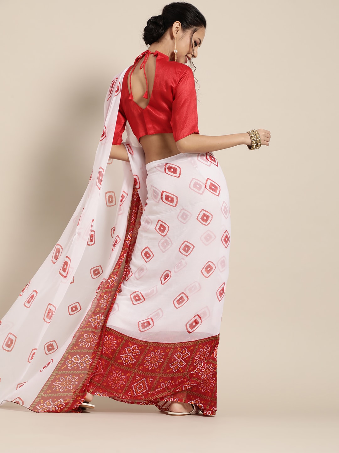 Saree Mall Bandhani Poly Chiffon Saree with Printed border - Distacart