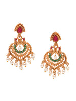 Thumbnail for Saraf RS Jewellery Gold-Plated Red & Green Bridal Temple Jewellery Set - Distacart