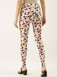 Thumbnail for Souchii White & Pink Floral Printed Ankle-Length Leggings - Distacart