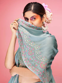 Thumbnail for Myra Sky Blue Art Silk Embroidered Designer Lehenga - Distacart