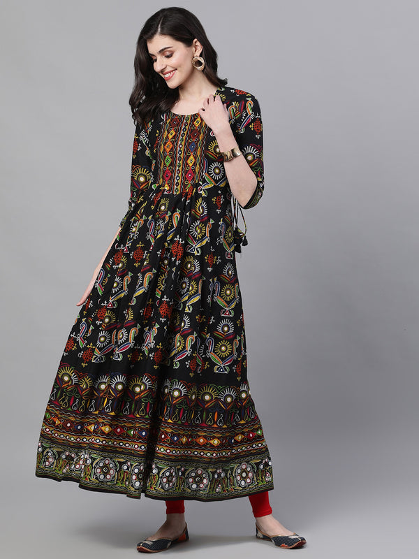 Ishin Women Black & Black Printed Anarkali Kurta - Distacart