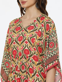 Thumbnail for Biba Women Pink Floral Printed Pure Cotton Kaftan Kurti with Trousers Kurta Set - Distacart
