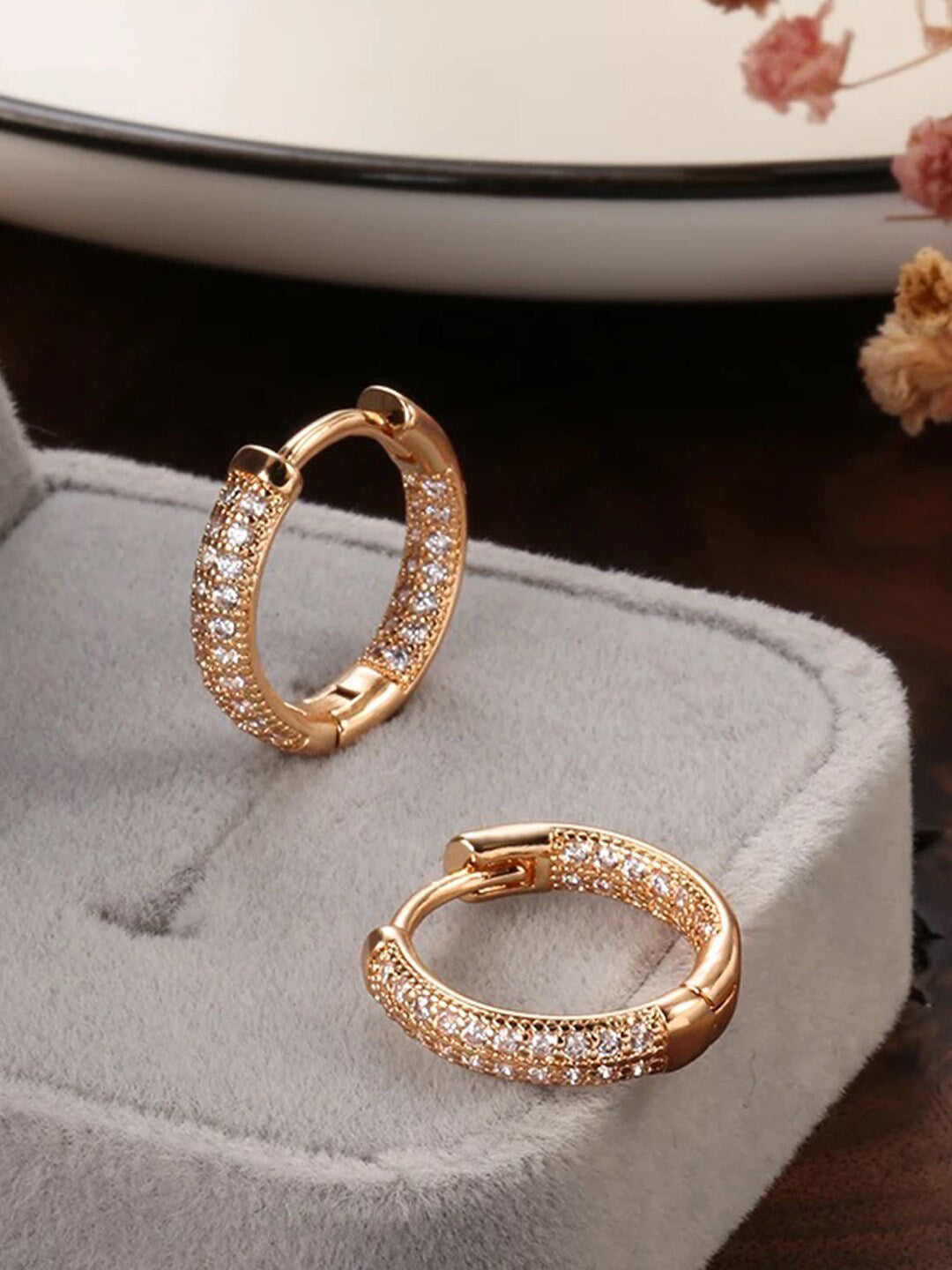 Shining Diva Rose Gold Contemporary Hoop Earrings - Distacart
