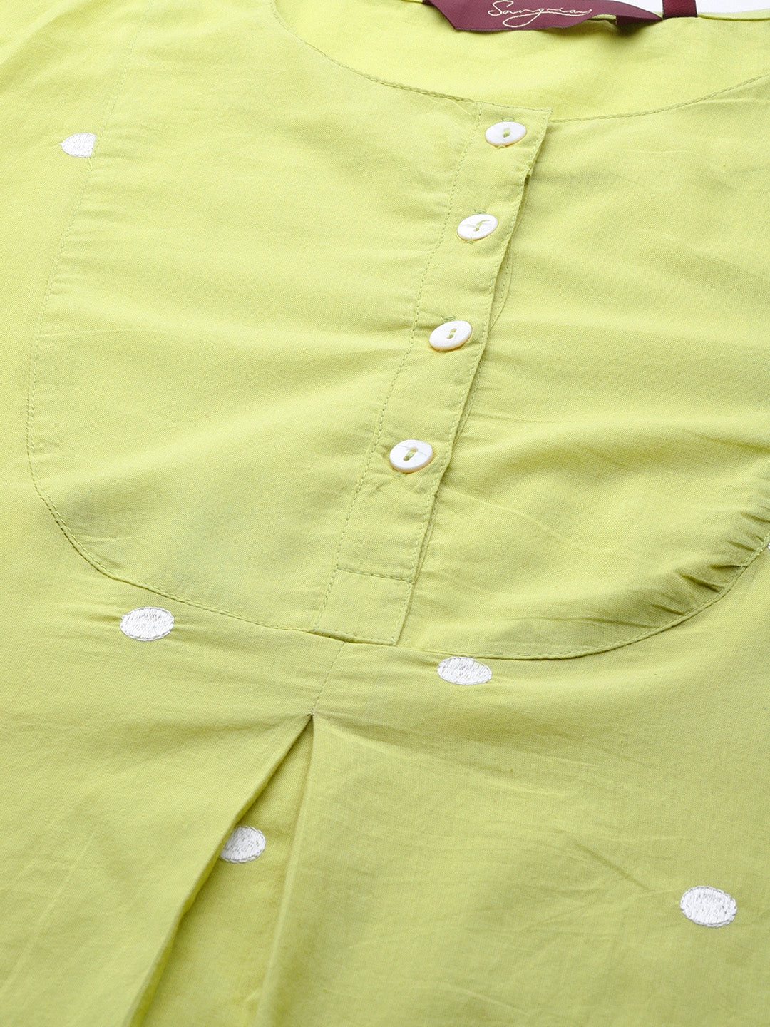 Sangria Women Green & White Embroidered Pure Cotton Asymmetric Kurta with Palazzos - Distacart