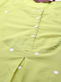 Thumbnail for Sangria Women Green & White Embroidered Pure Cotton Asymmetric Kurta with Palazzos - Distacart
