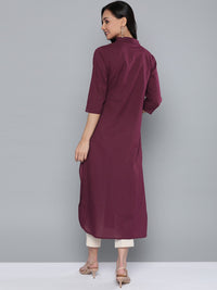 Thumbnail for HERE&NOW Women Burgundy Cotton Solid Pathani Kurta - Distacart