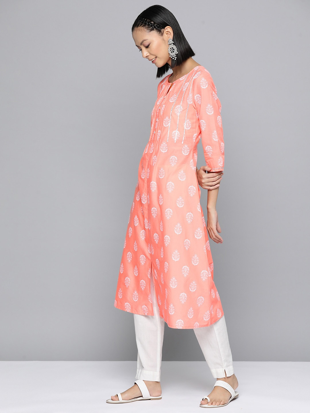 HERE&NOW Ethnic Motifs Printed A-Line Kurta - Distacart