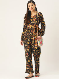 Thumbnail for InWeave Women's Black Kalamkari Coord Set With Belt - Distacart