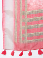 Thumbnail for Soch Pink & Grey Floral Zari Pure Linen Ready to Wear Saree - Distacart