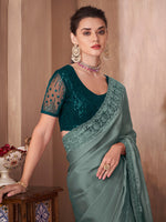 Thumbnail for Mitera Sea Green Embellished Sequinned Border Saree - Distacart