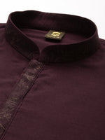 Thumbnail for Manyavar Men Burgundy Kurta & Pyjama with Nehru Jacket - Distacart