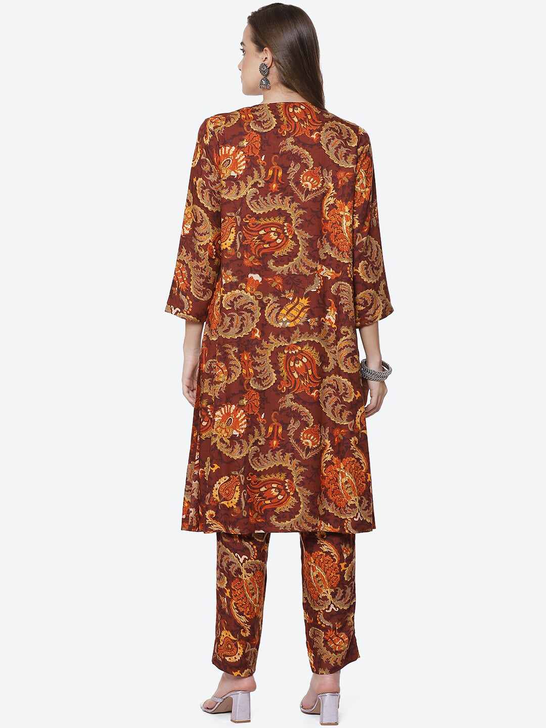 Biba Women Brown Ethnic Motifs Printed Kurta with Trousers - Distacart