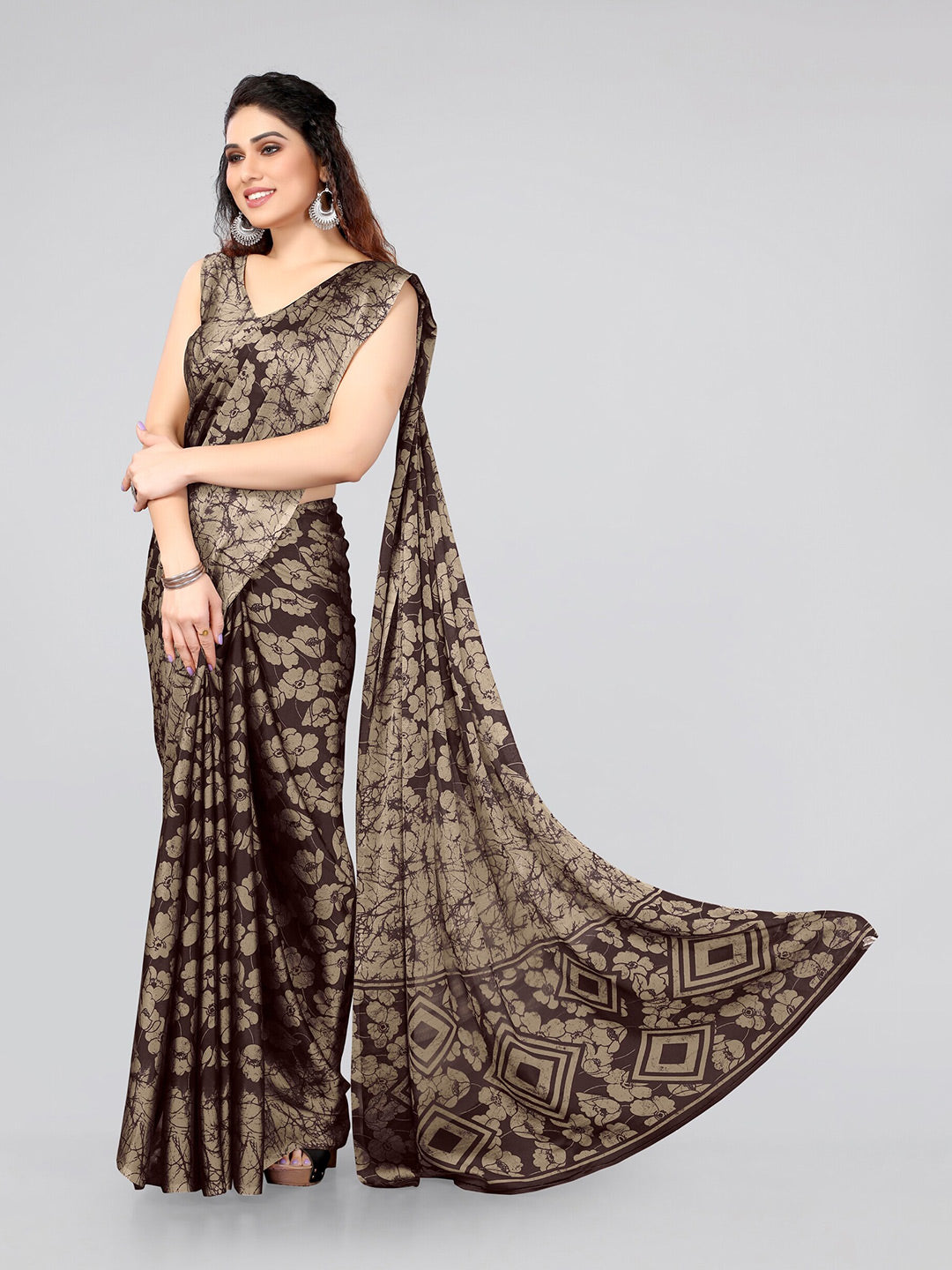 Kalini Women Brown & Beige Floral Saree - Distacart