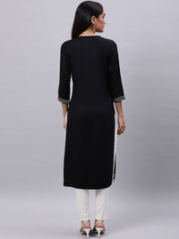 Thumbnail for Souchii Black Ethnic Motifs Yoke Design Thread Work Grandeur & Majestic Artwork Kurta - Distacart