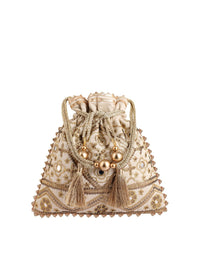Thumbnail for Masq Beige Embellished Embroidered Potli Clutch - Distacart