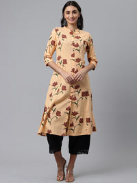 Thumbnail for HERE&NOW Women Orange & Brown Floral Printed A-Line Kurta - Distacart