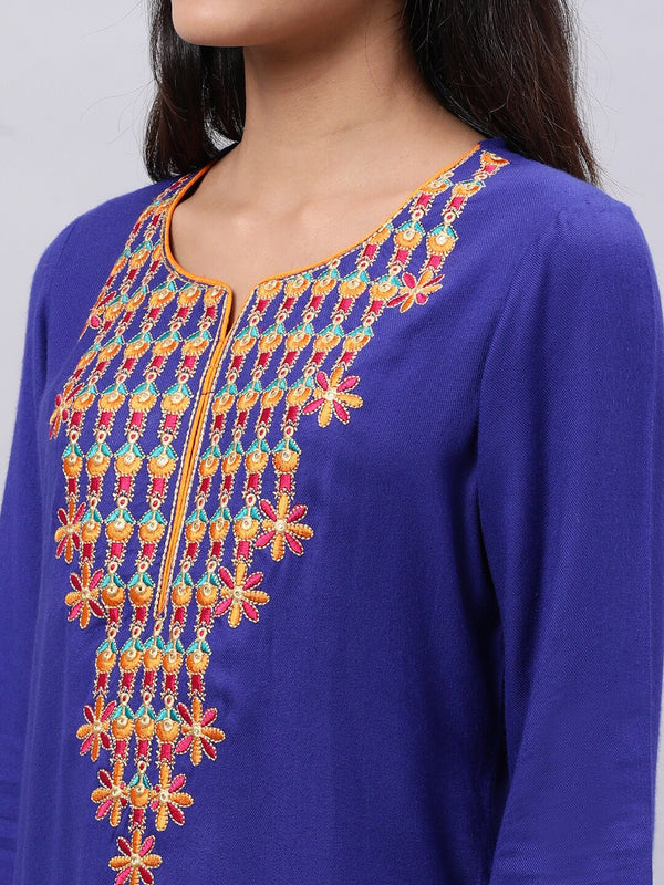 Souchii Blue & cool black Embroidered Mirror Work Grandeur & Majestic Artwork Kurta - Distacart