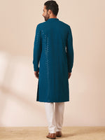 Thumbnail for Manyavar Men Geometric Embroidered Mandarin Collar Sequined Kurta with Pyjamas - Distacart