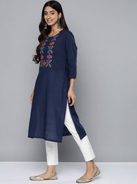 Thumbnail for HERE&NOW Yoke Design Thread Work Cotton Kurta - Distacart